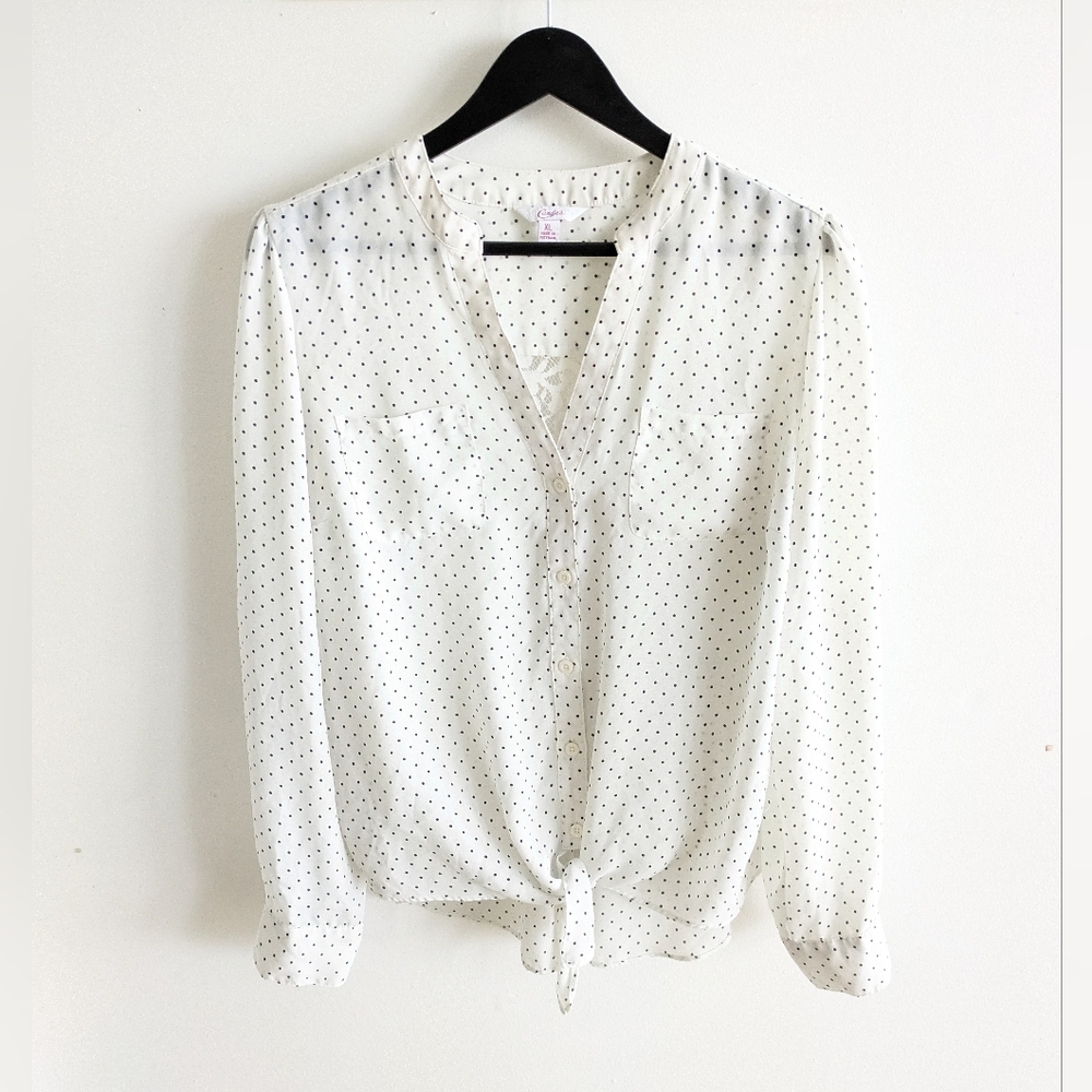 Candies White and black Polka Dot Blouse with lace detail size XL